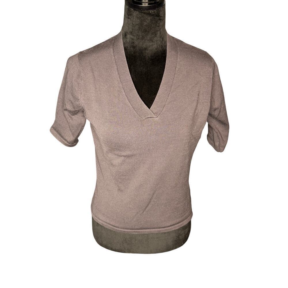 Edward Women's sz Large Silk Blend Short Sleeve Gray Knit Top Fall Office Casual